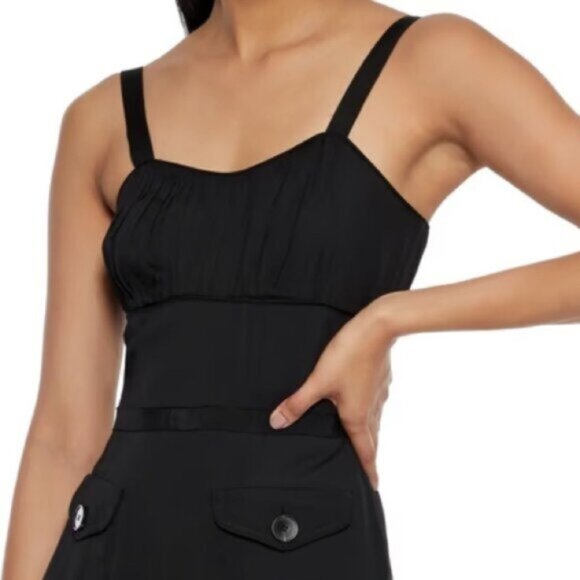 Self Portrait Wide Leg Black Satin Jumpsuit - Picture 2 of 12